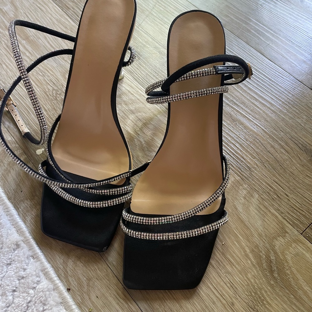 Black Rhinestone Strap High Heel Sandals